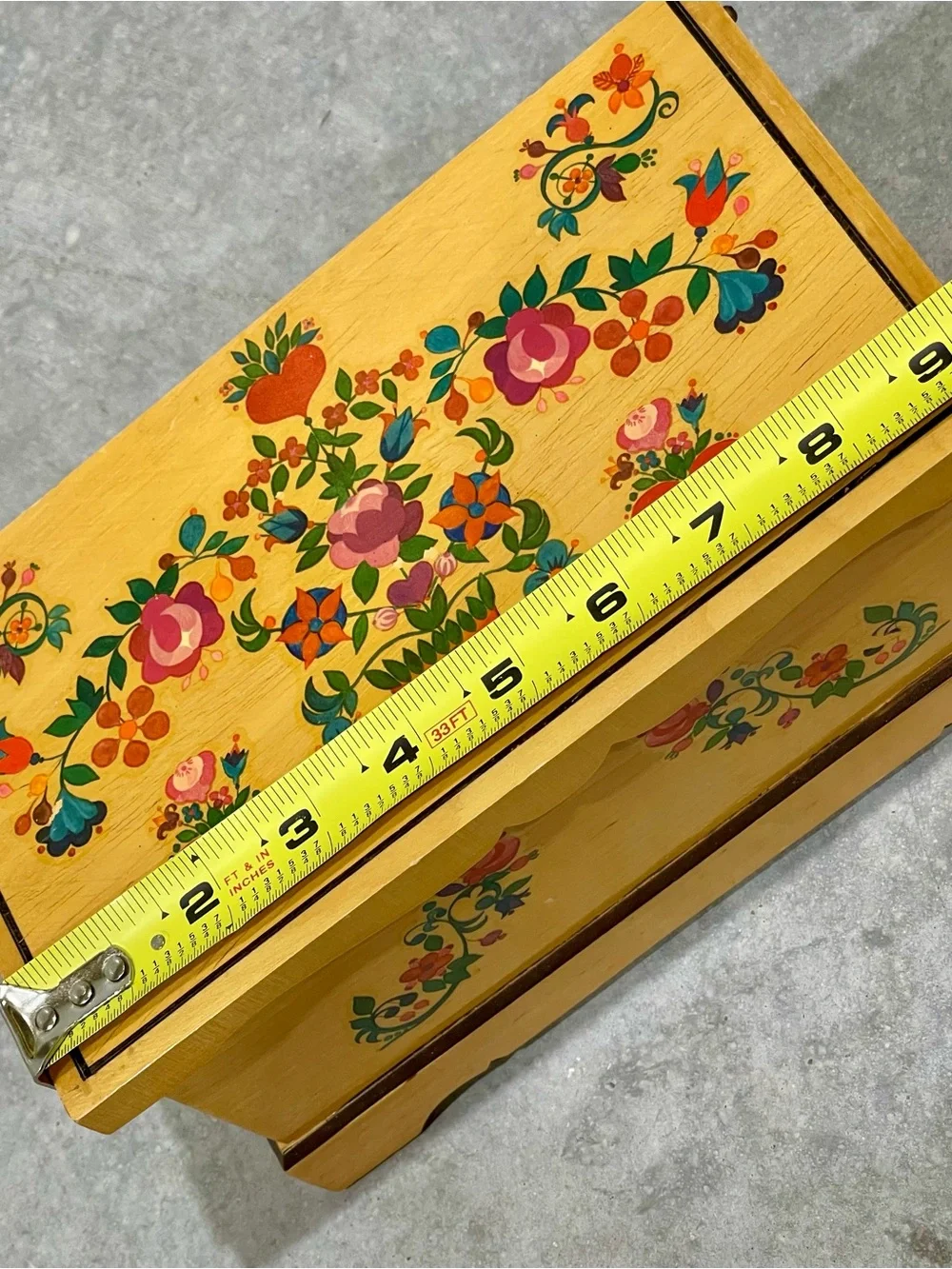 Trinket Jewelry Box- Thorens -Floral Wooden Treasure Made Switzerland*see desc.